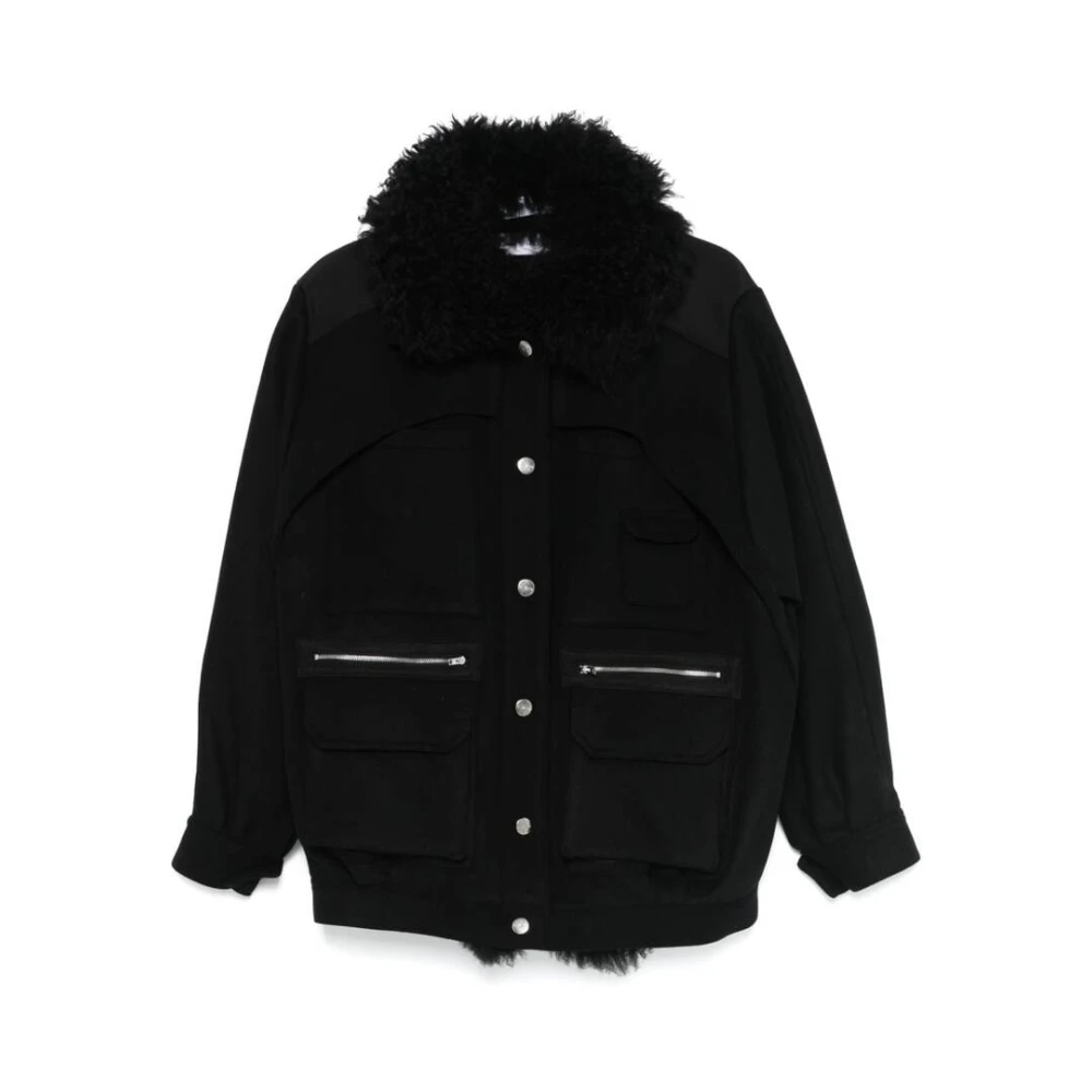 IRO Zwarte Shearling Trim Wollen Jas Black Dames