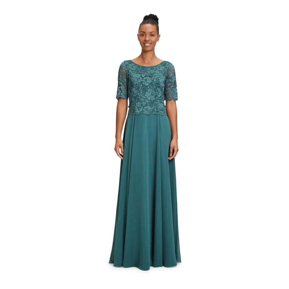 Vera Mont Kanten en chiffon cocktailjurk Green Dames