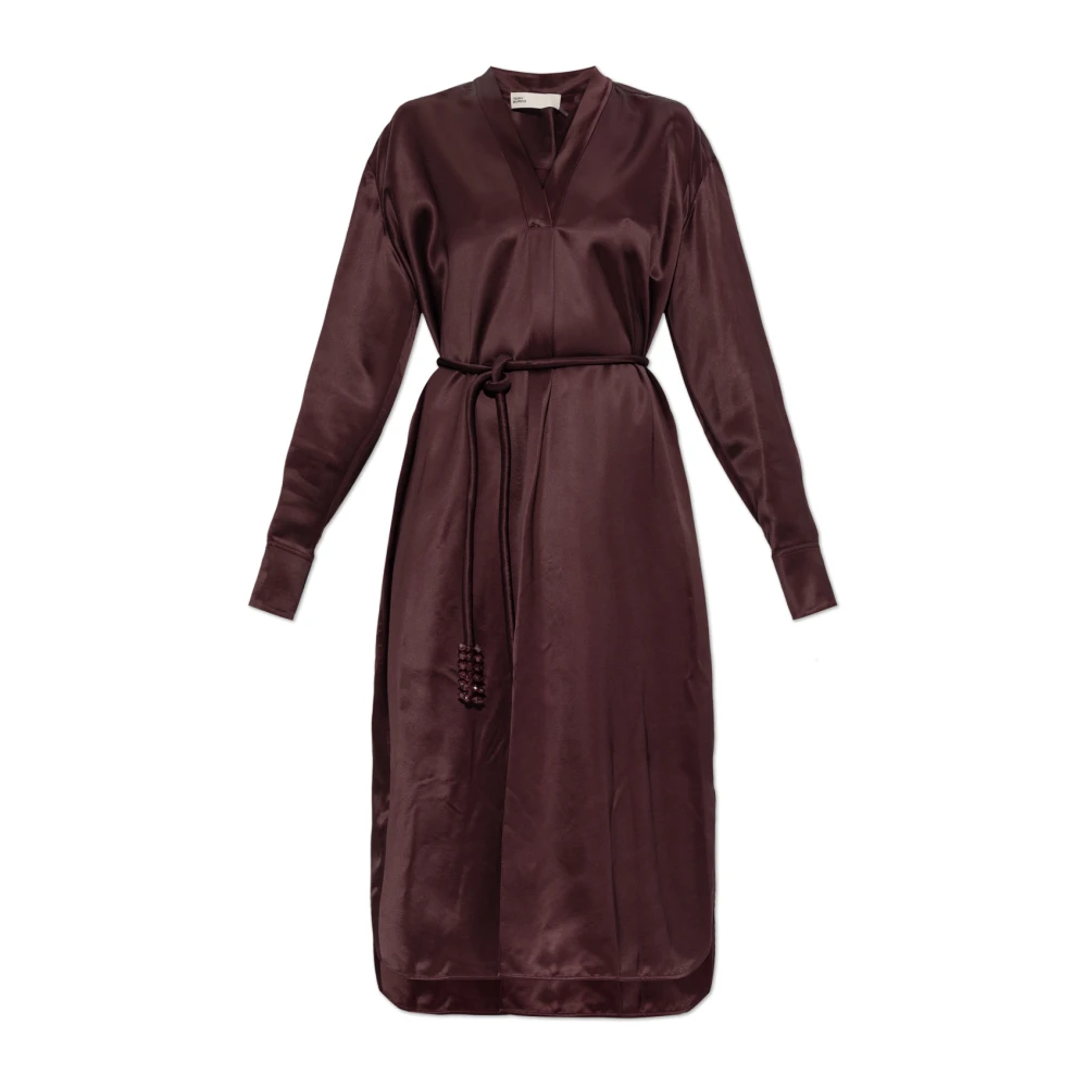 Tory Burch Women's Red Satin Dress With Decorative Drawstring - Midi Dresses - Xs - Dresses