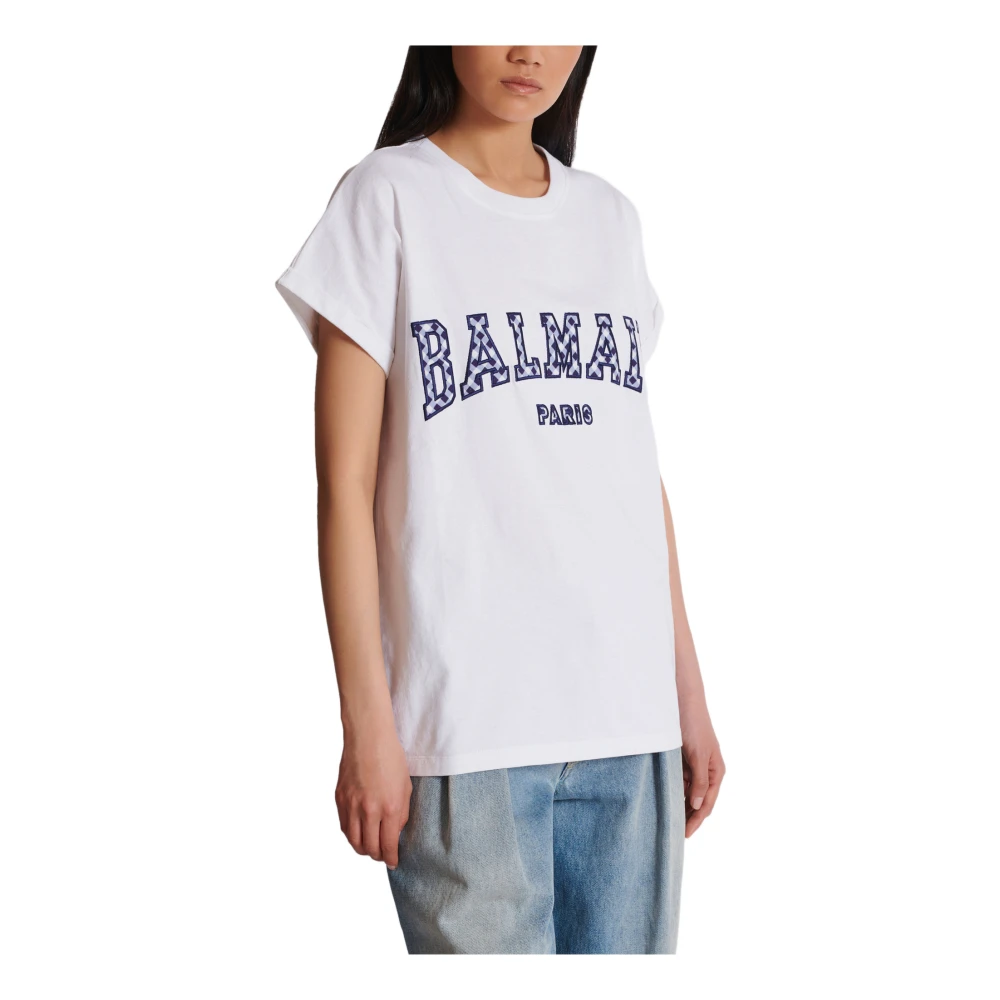 Balmain T-shirt met gingham ruit in Parijse stijl White Dames
