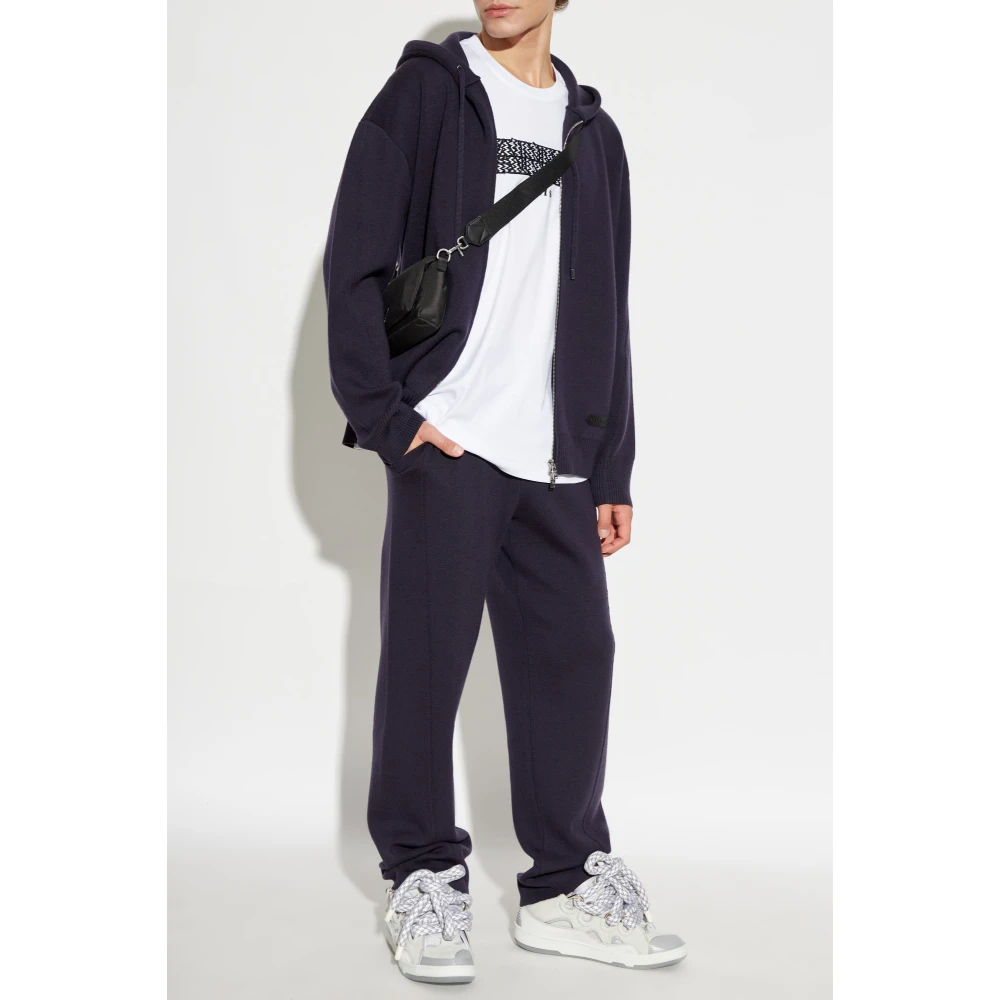 Lanvin Wollen broek met logo Blue Heren