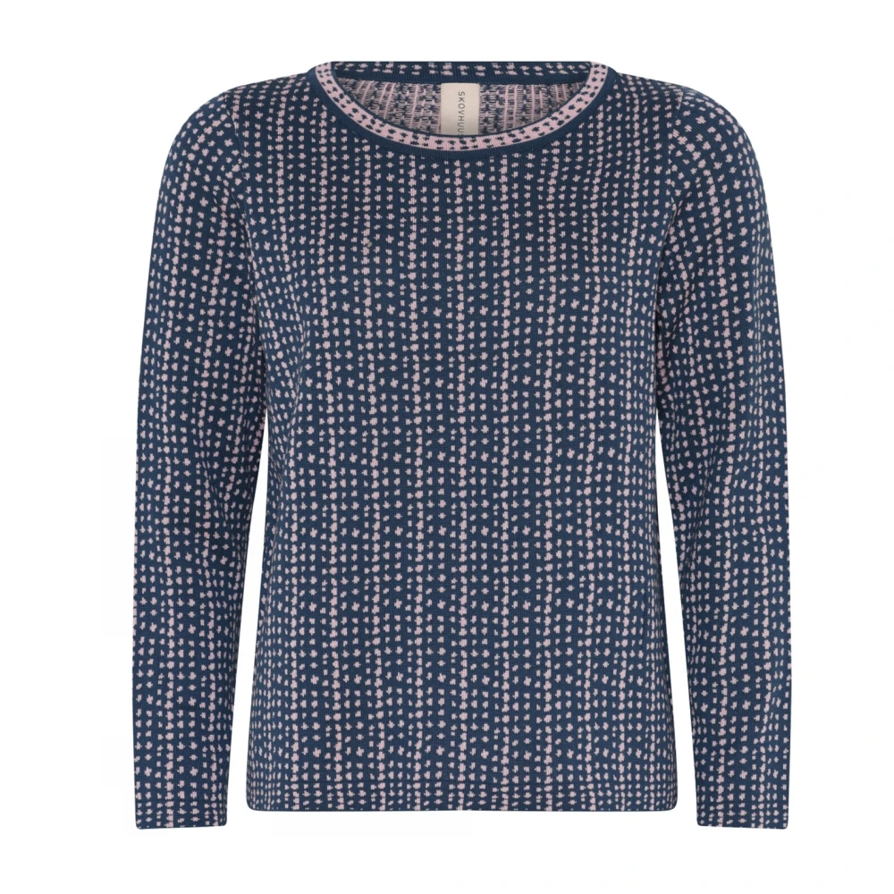 Skovhuus Gestippelde O-Neck Trui in Jeans Blauw Blue Dames