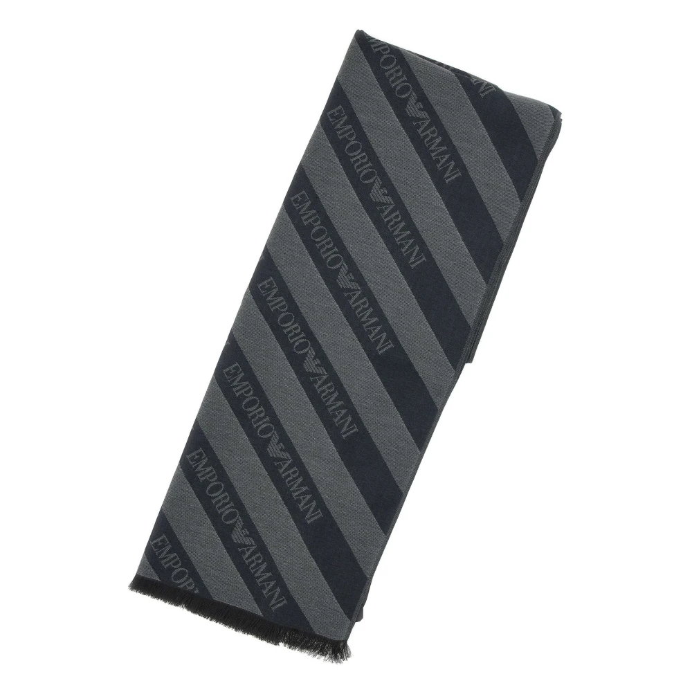 Emporio Armani Logoed Bands Pashmina Scarf Svart Black, Herr