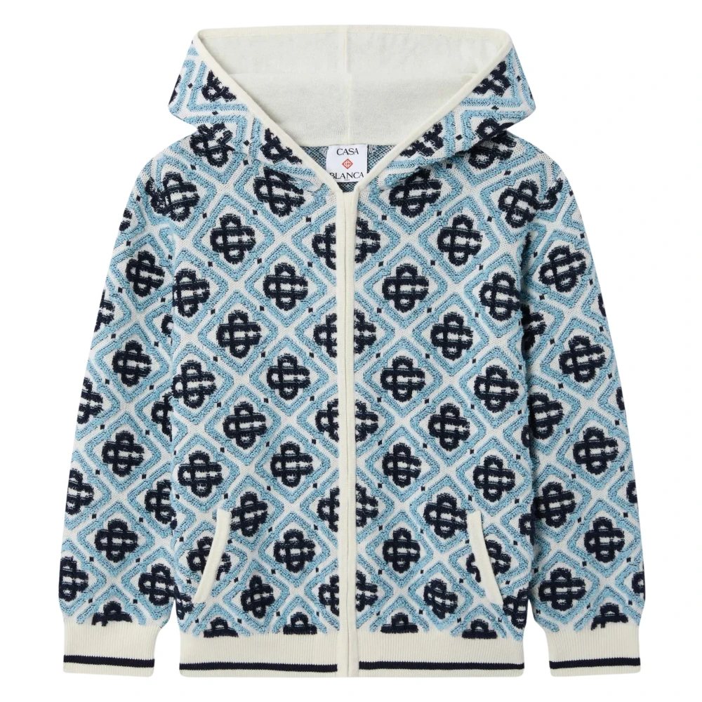 Casablanca Textured Monogram Zip Up Hoodie - Unisex - Kids Sweatshirts - Blue - 9 Y | 134 Cm - Kids