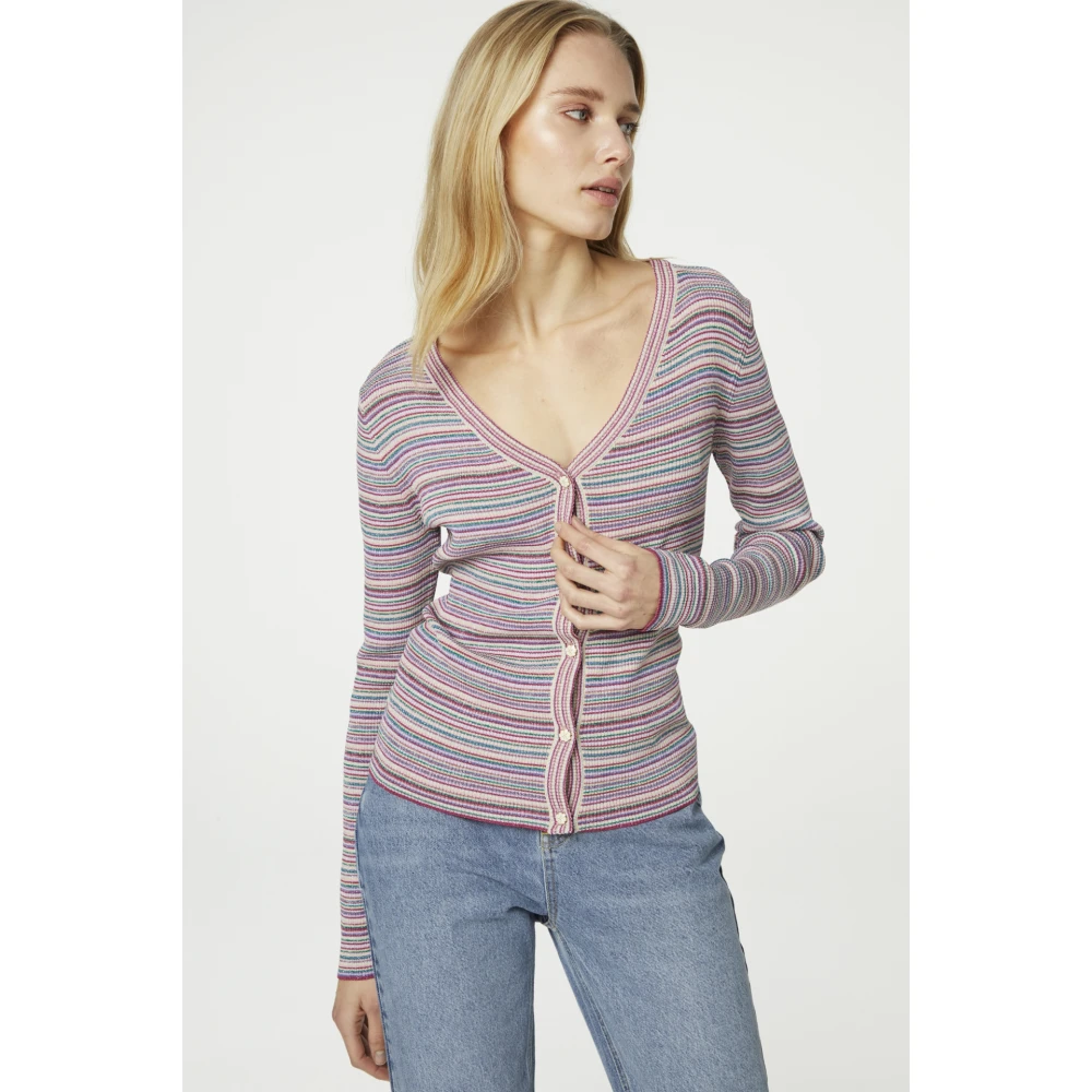 Fabienne Chapot Gestreepte V-hals Vest Pink Dames