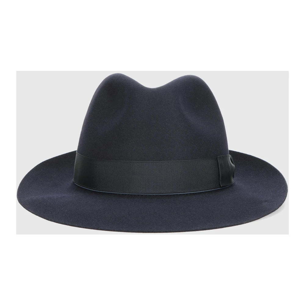 Borsalino Geborsteld Vilt Medium Rand Hoed Blue Heren