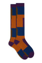 chaussettes-longues-en-coton-fuchsia-pour-femmes-avec-motif-a-carreaux-superposes