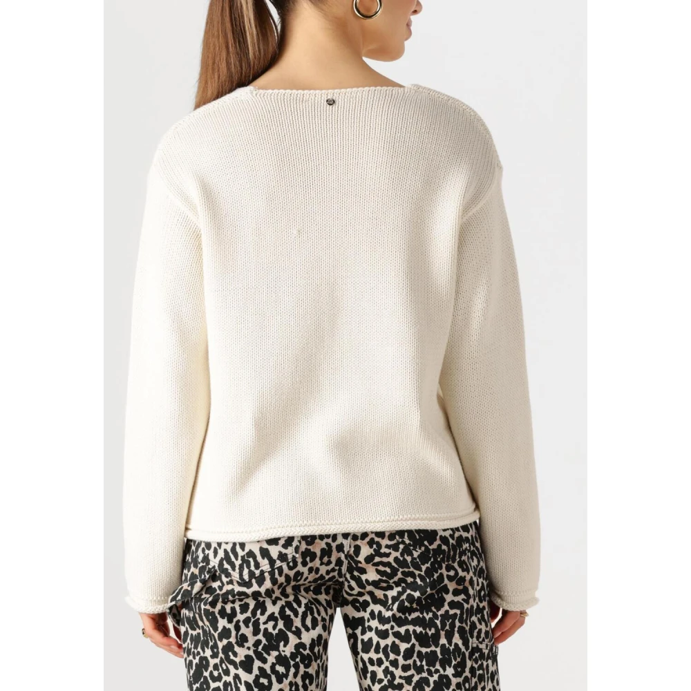 MOS MOSH Witte V-hals Gebreide Trui Beige Dames