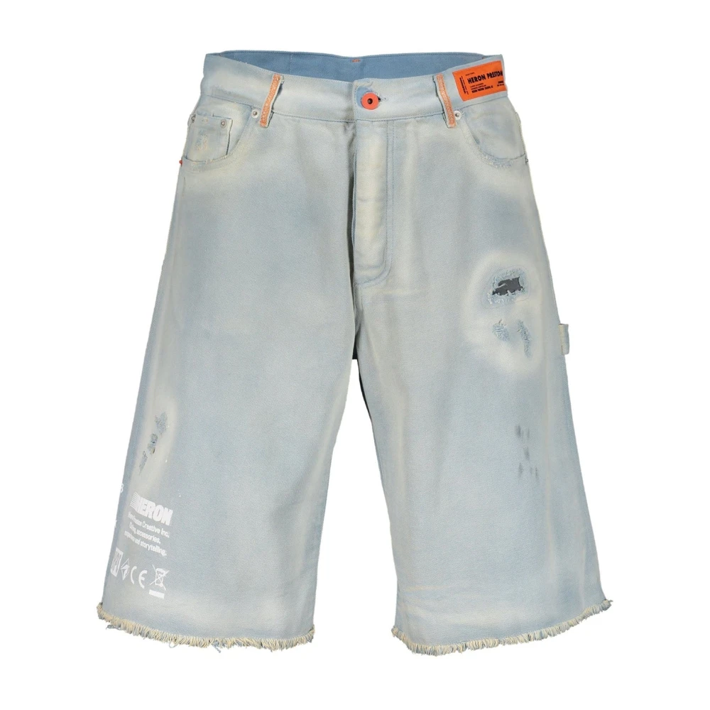Heron Preston Denim Shorts met Franje Afwerking Blue Heren