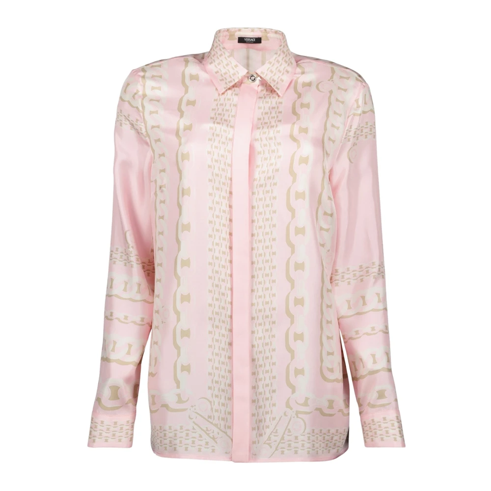 Versace Zijden overhemd met kettingprint Pink Dames