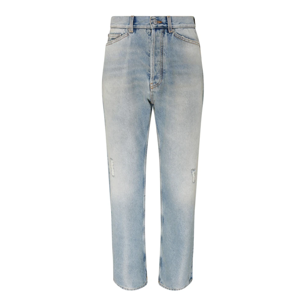Palm Angels Men's Blue Straight Fit Jeans, W32, Monogram Embroidered Loose 5 Pockets Denim Jeans