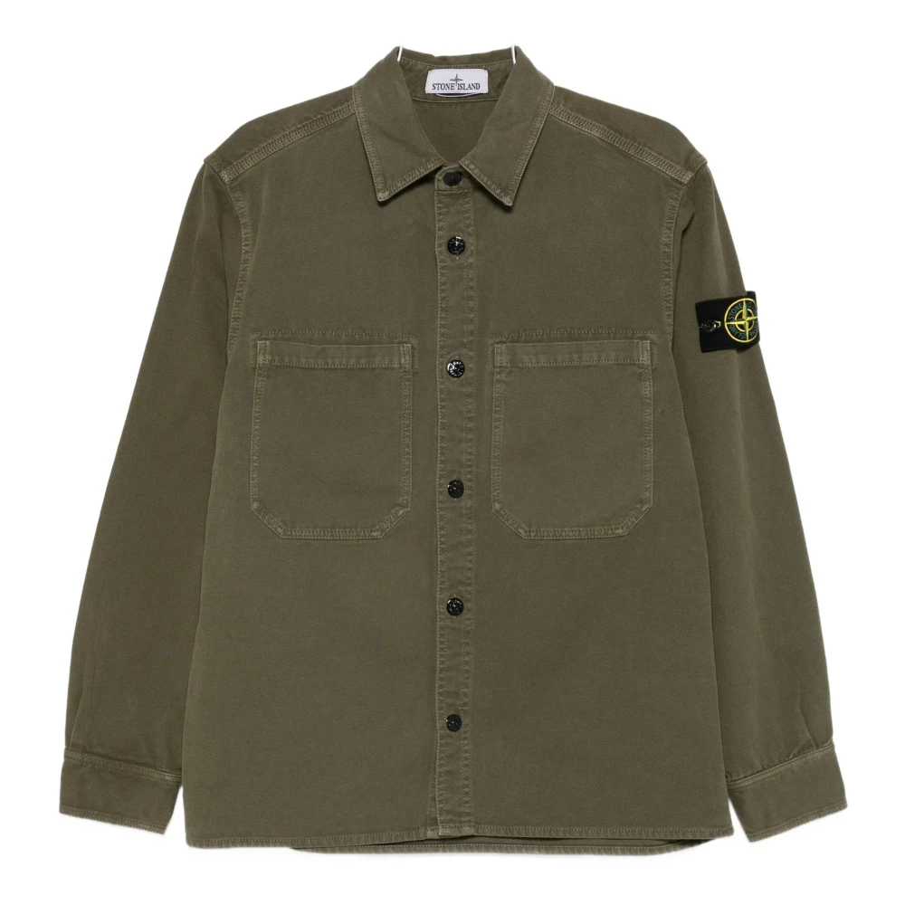 Stone Island Men's Green Light Jackets, L, Old Effect Gart Dyed Overshirt