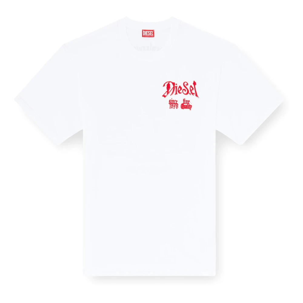 Diesel Men's White - Cotton T-Shirt With Flock Graphic - T-Shirts - Man Medium - Image 3