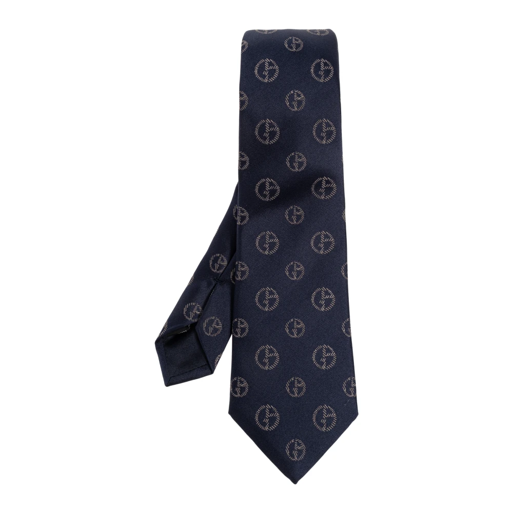 Giorgio Armani Blå Siden Slips Med Monogram