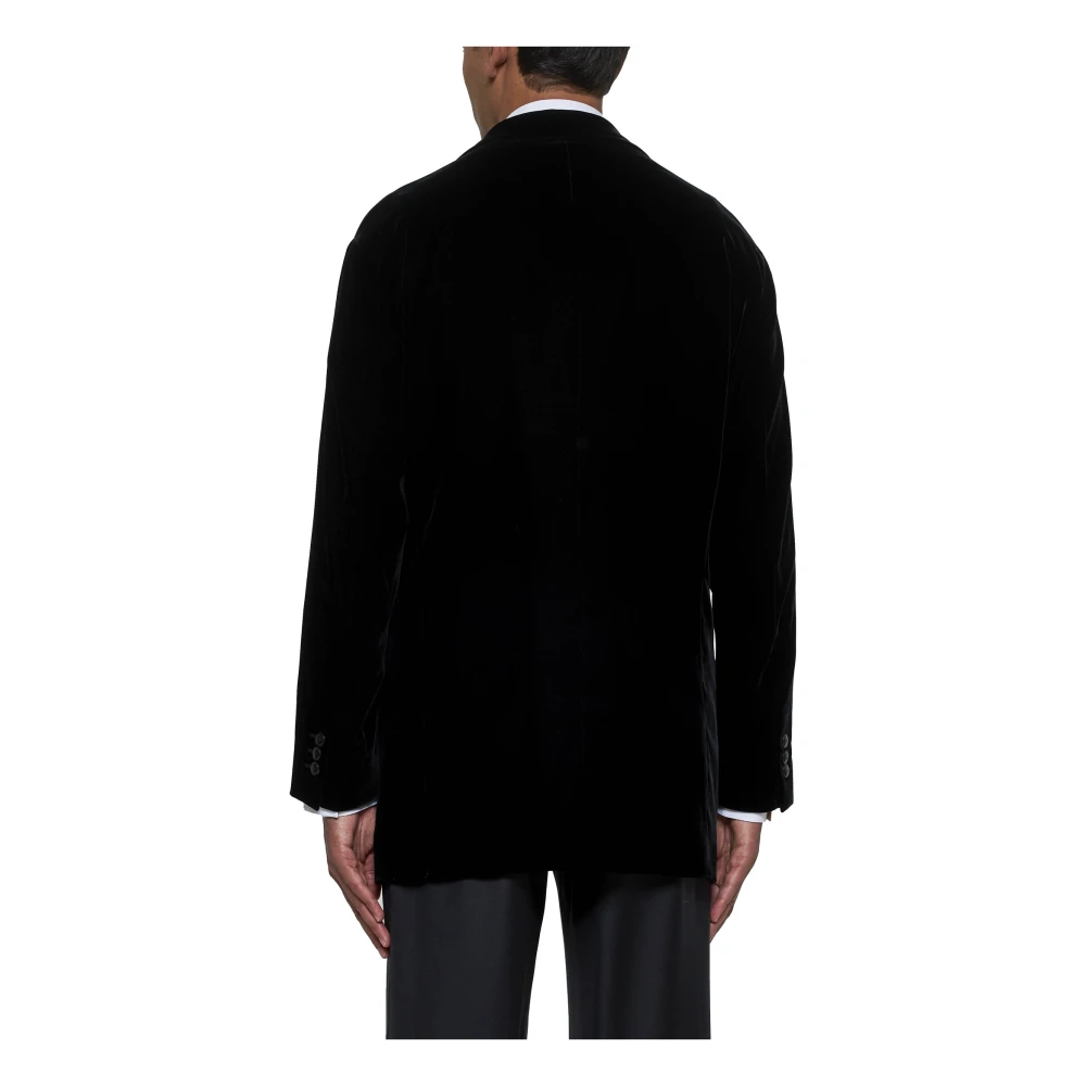 Giorgio Armani Zwarte Jassen Twee-Knoopsluiting Revers Black Heren