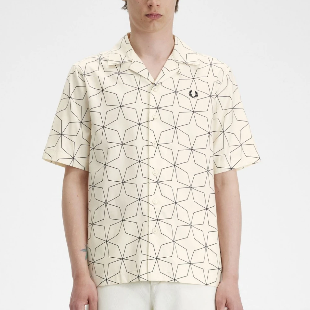 Fred Perry Geometrische Print Reverskraag Overhemd White Heren
