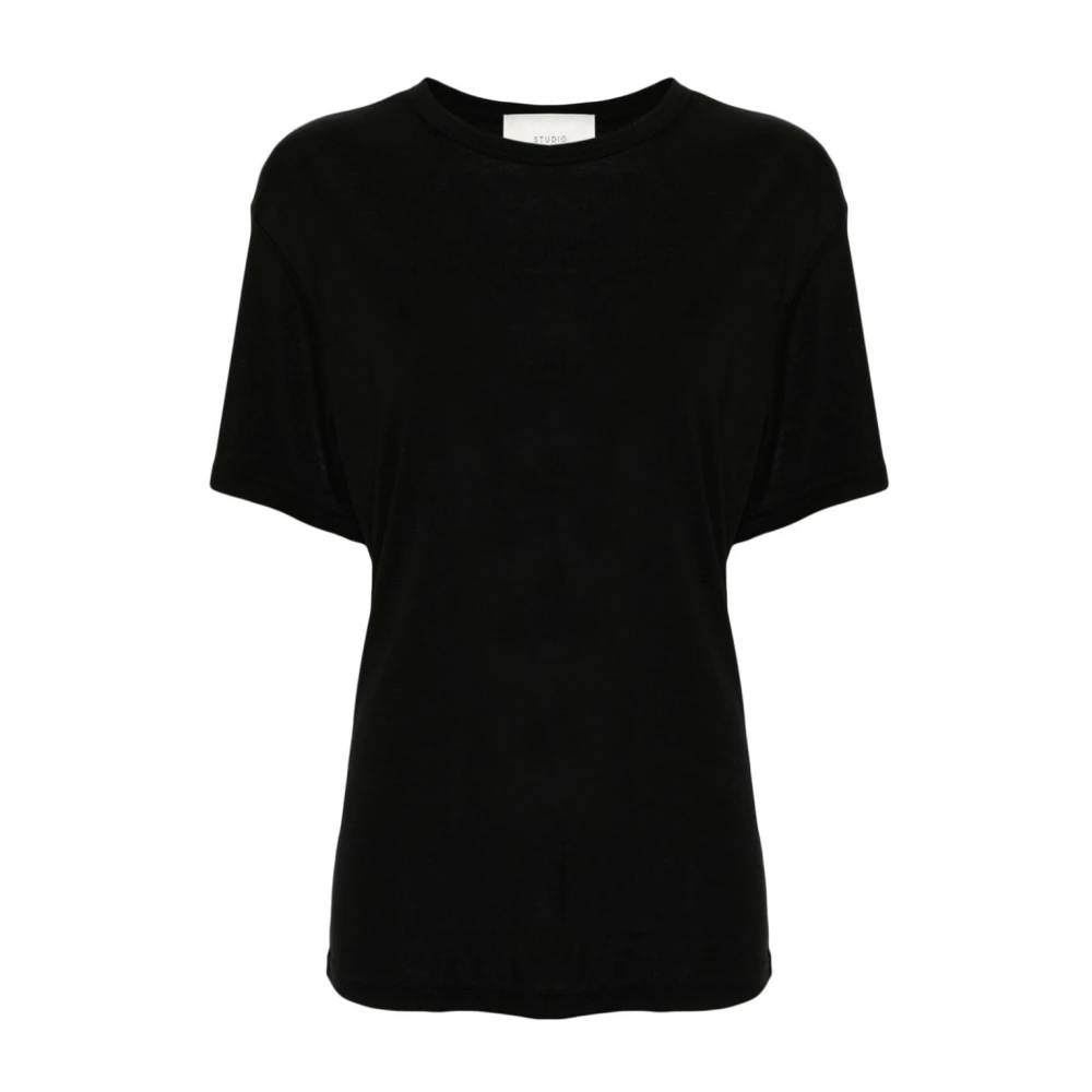 Studio Nicholson Zwart Lyocell Lichtgewicht Jersey T-Shirt Black Dames