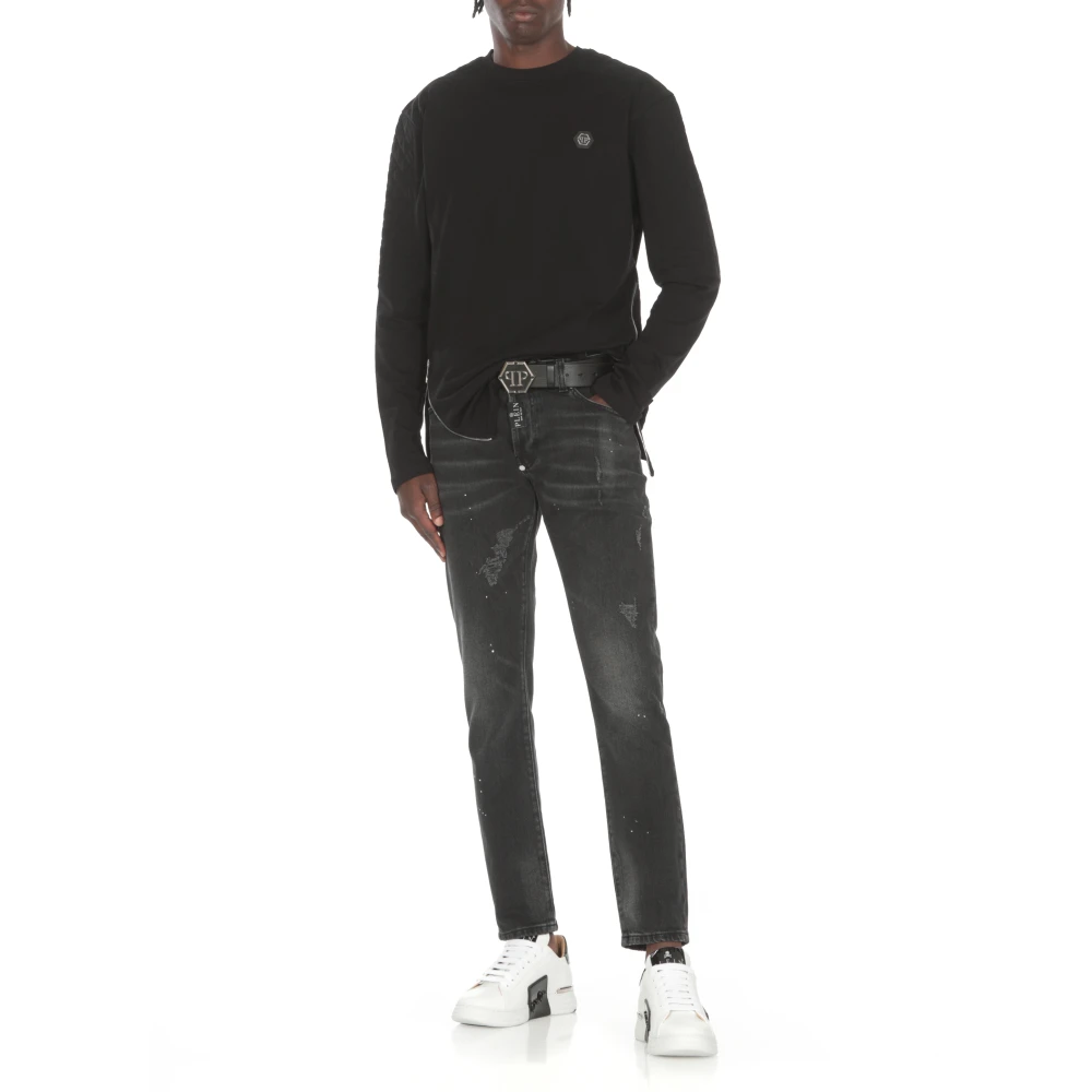 Philipp Plein Zwarte Katoenen Jeans met Hexagon Patch Black Heren