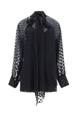 Polka Dot Satinblus med Lavalliere
