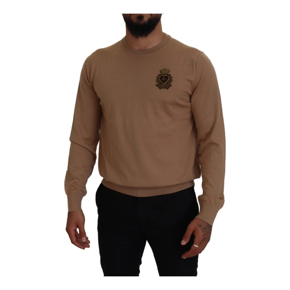 Dolce & Gabbana Men's Brown Cashmere Knitwear, 2XL, Stunning Beige Cashmere Jumper