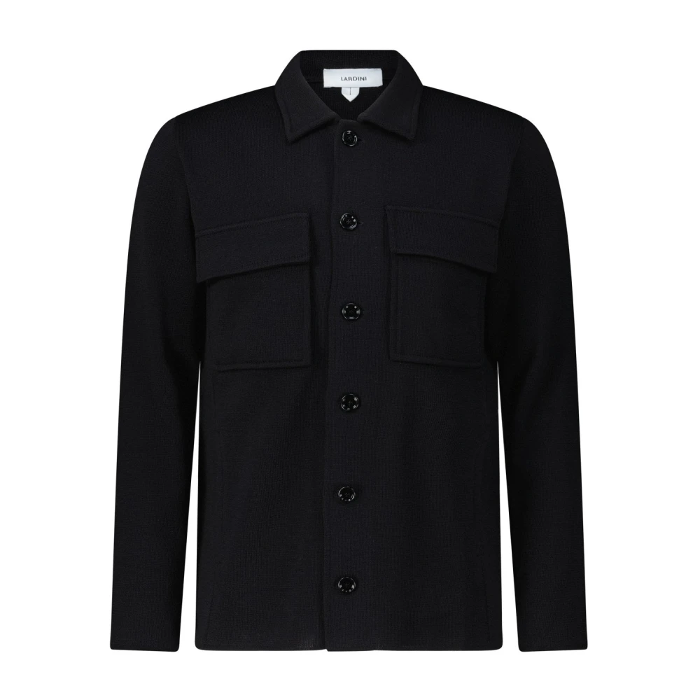Lardini Wollen Overshirt met Hemdkraag Black Heren