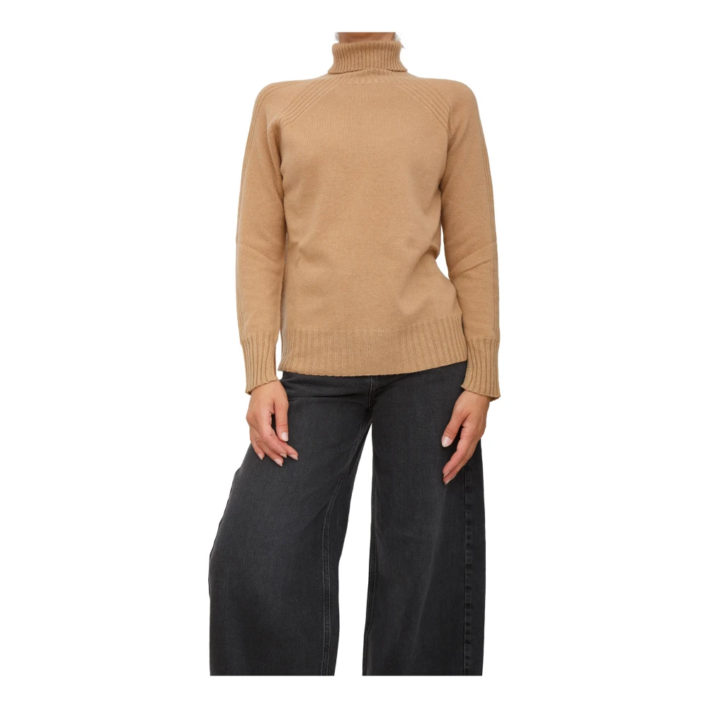 Twinset Women's Brown Camel Jumper Wool Cashmere Blend - Turtlenecks - S - Knitwear