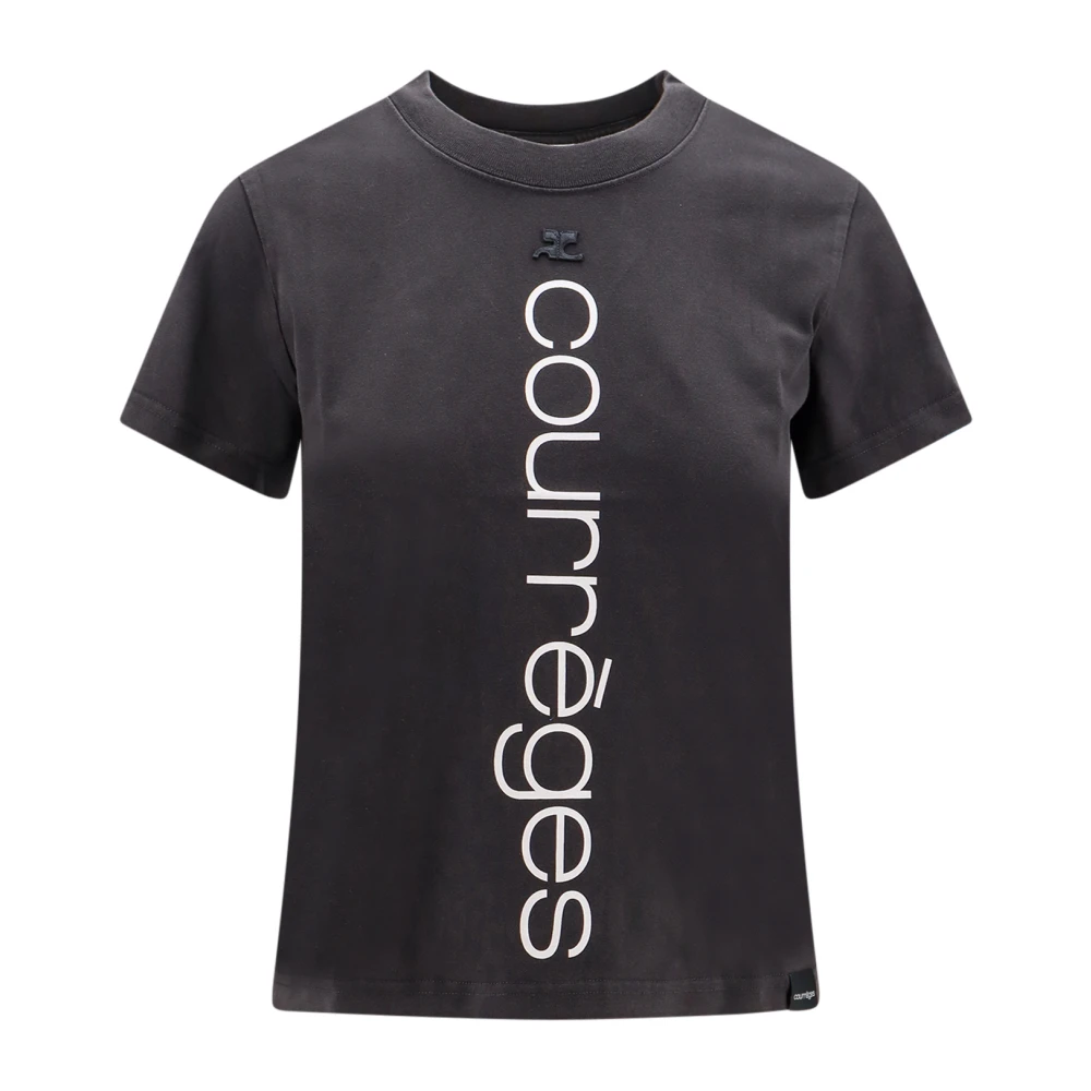 Courrèges Stone Washed Katoenen T-Shirt met Logo Gray Dames