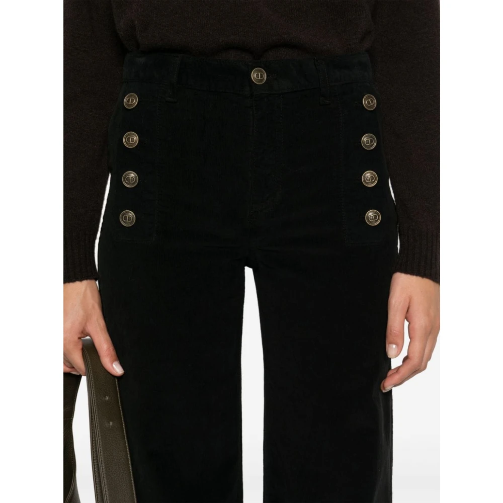 Twinset Zwarte Corduroy Flared Broek Black Dames