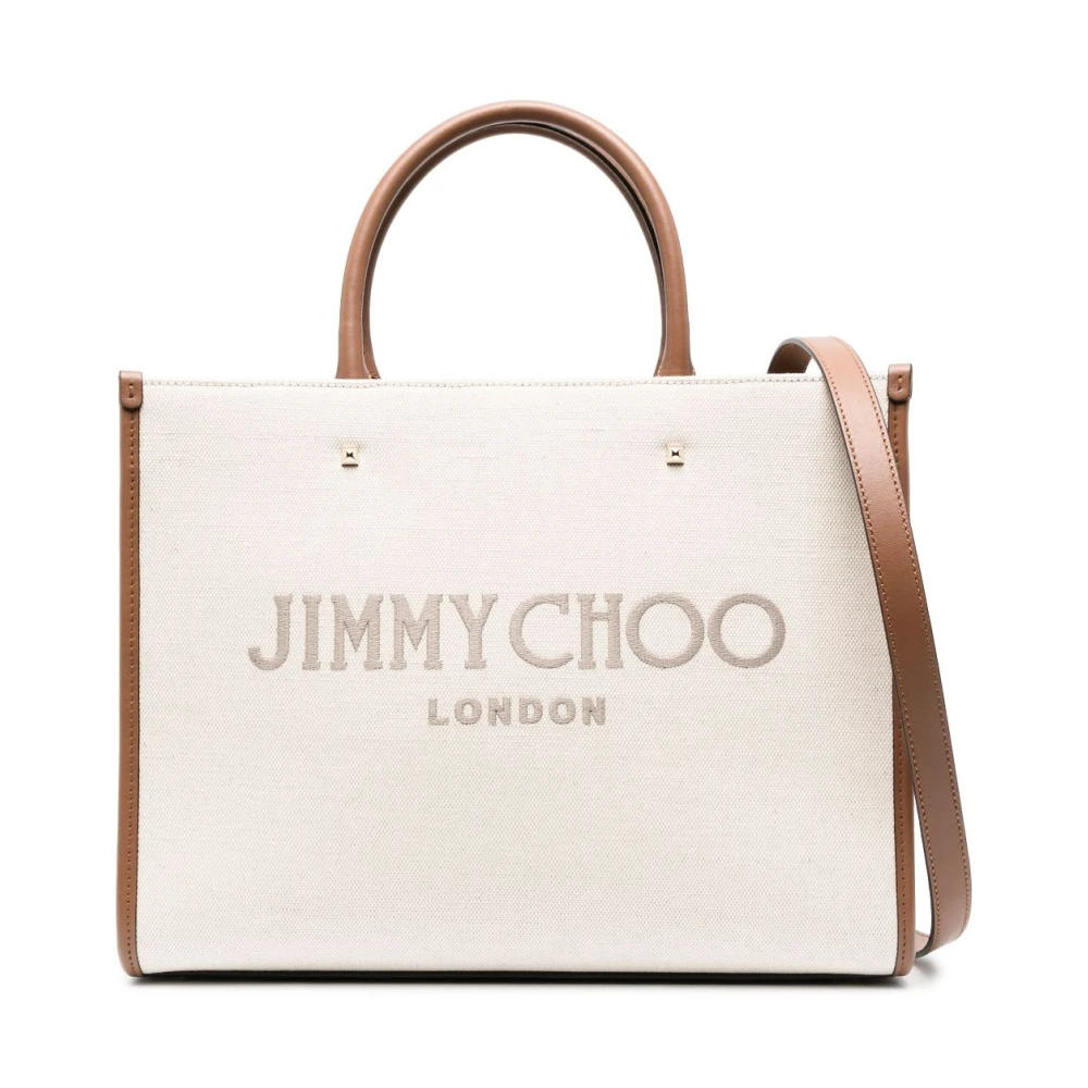 Jimmy Choo Beige Canvas Tote Bag met Geborduurd Logo Beige Dames