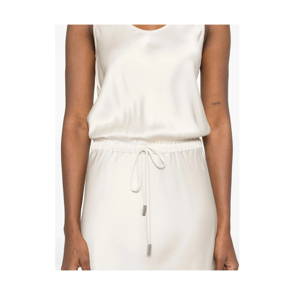BRUNELLO CUCINELLI Beige Mouwloze Jurk met Zijdelingse Splitten Beige Dames
