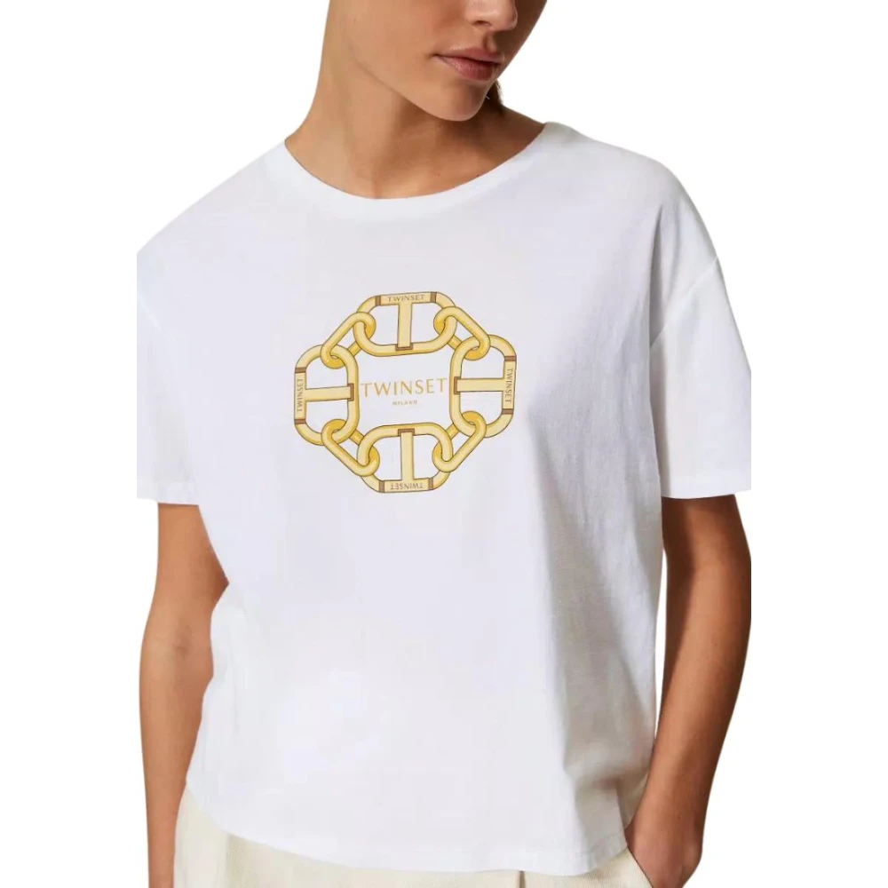 Twinset Witte T-shirt met kettingprint White Dames
