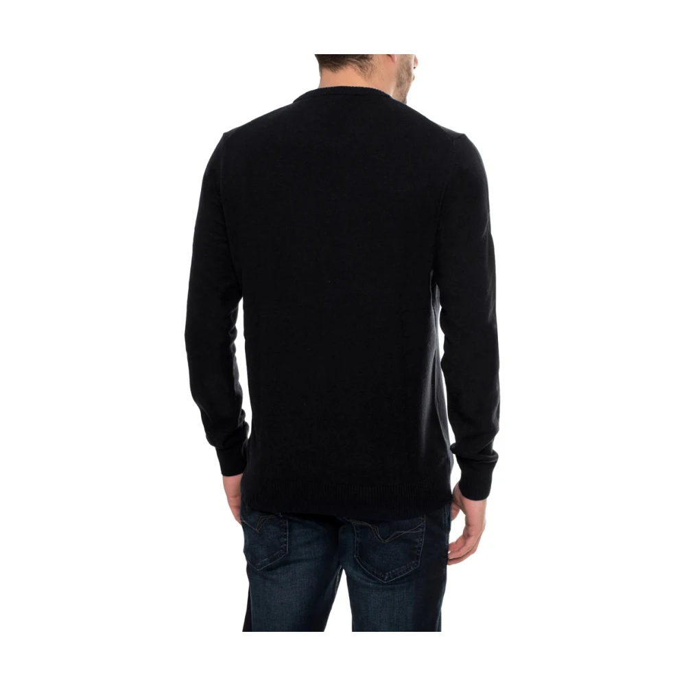 Sergio Tacchini Wollen Geribbelde Zoom Logo Trui Black Heren