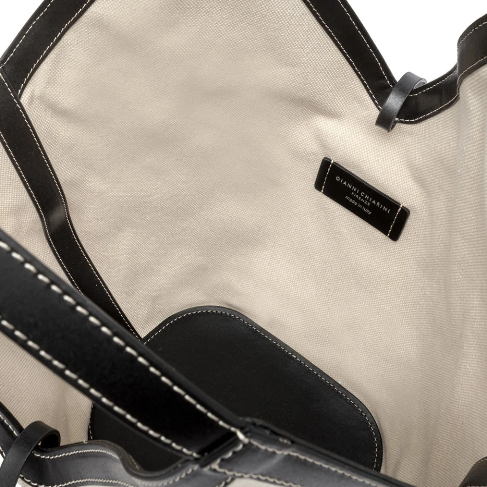 Gianni Chiarini Katoenen en leren tote tas White Dames
