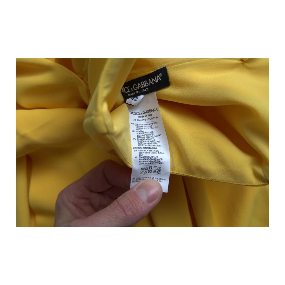 Dolce & Gabbana Gele One Shoulder Midi Jurk met Zijsplit Yellow Dames