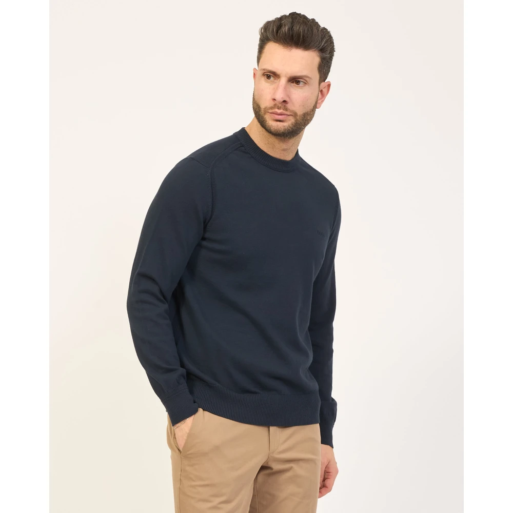Boss Blauwe Sweater Regular Fit Geborduurd Logo Blue Heren