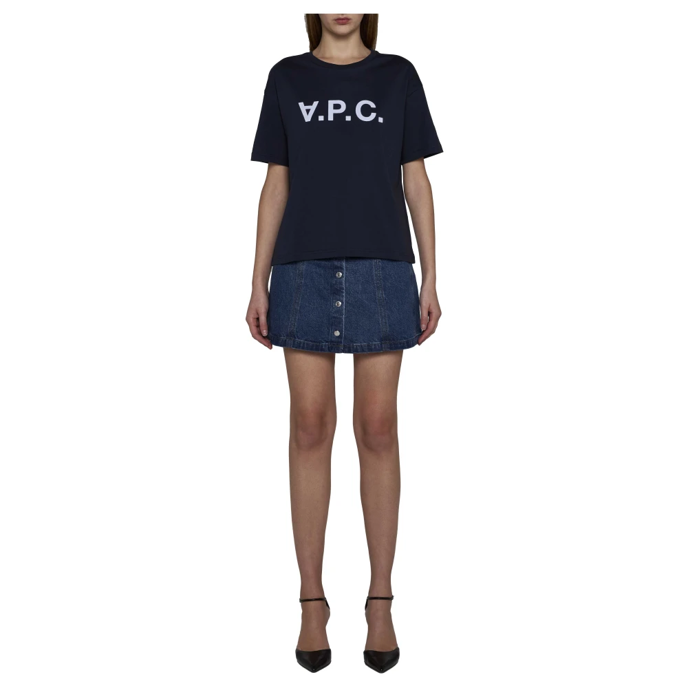 A.p.c. Blauw Jersey Crew Neck Logo T-shirt Blue Dames