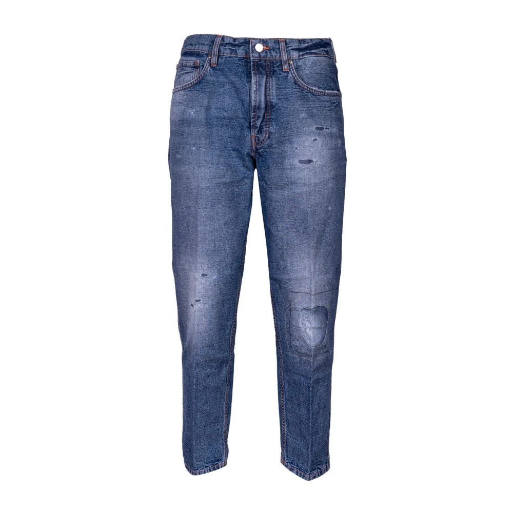 Don The Fuller Mäns Morotspassform Jeans med Slitna Knä och Patch Effekt. Låg Midja. Tillverkad i Italien Blue, Herr