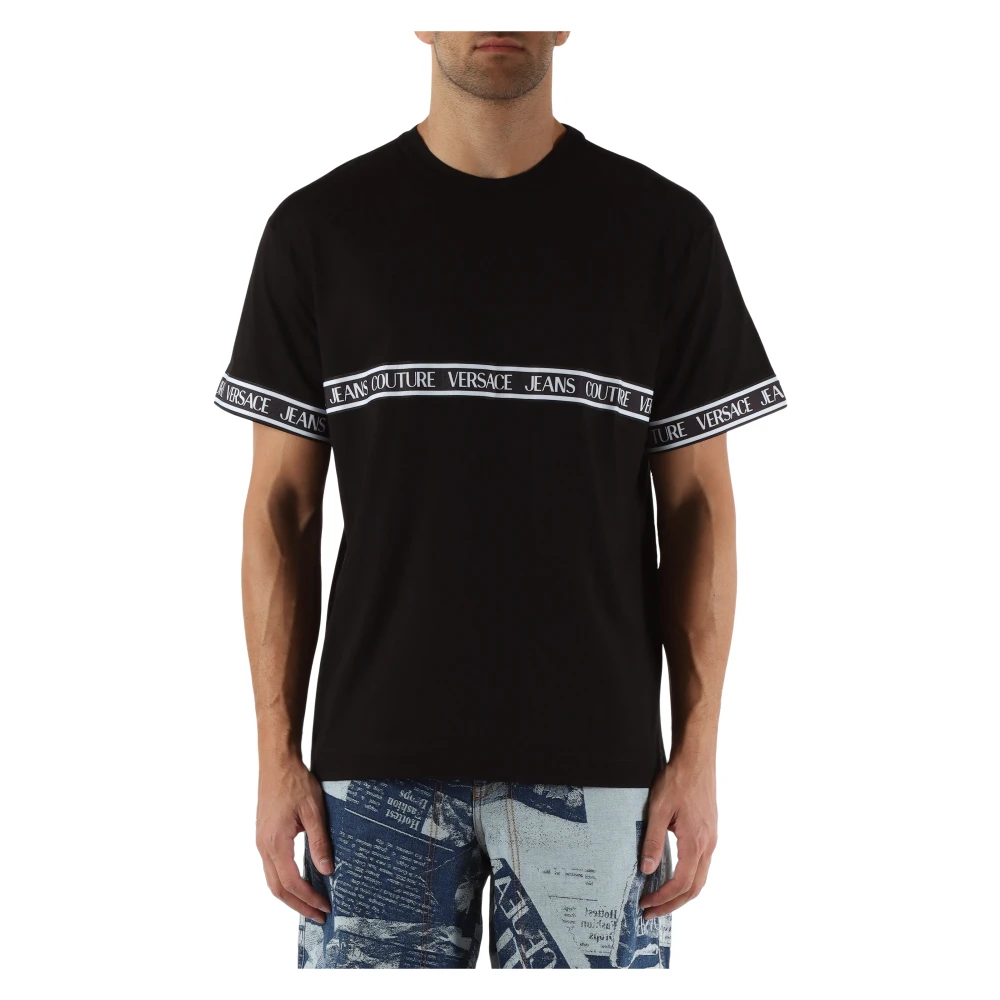 Versace Jeans Couture Katoenen T-shirt met Logo Print Insert Black Heren