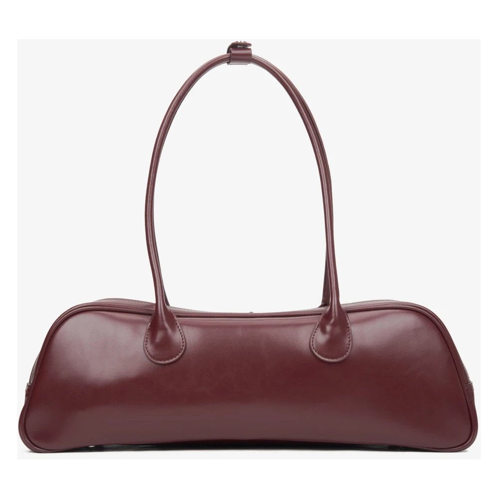 Estro Dames Bordeauxrode Leren Schoudertas met Lange Handvatten Red Dames