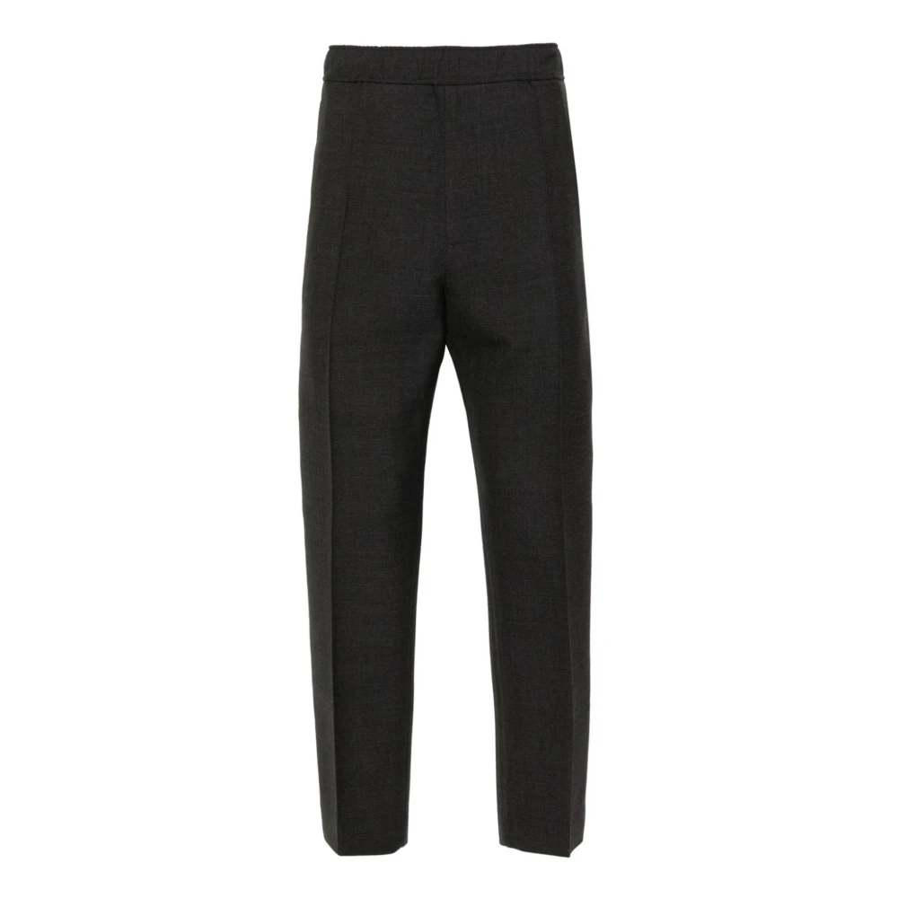 Lanvin Wollen Mélange Broek met Elastische Tailleband Black Heren