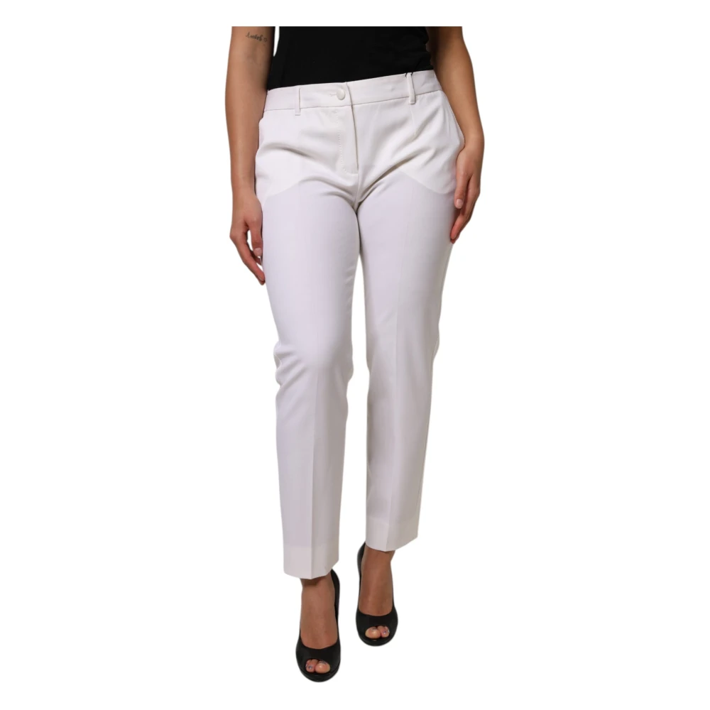 Dolce & Gabbana Women's White Mid Waist Tapered Pants
