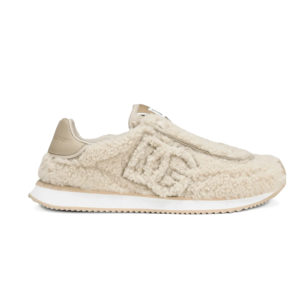 Dolce & Gabbana Shearling Sneakers Room Logo Dames Schoenen Beige