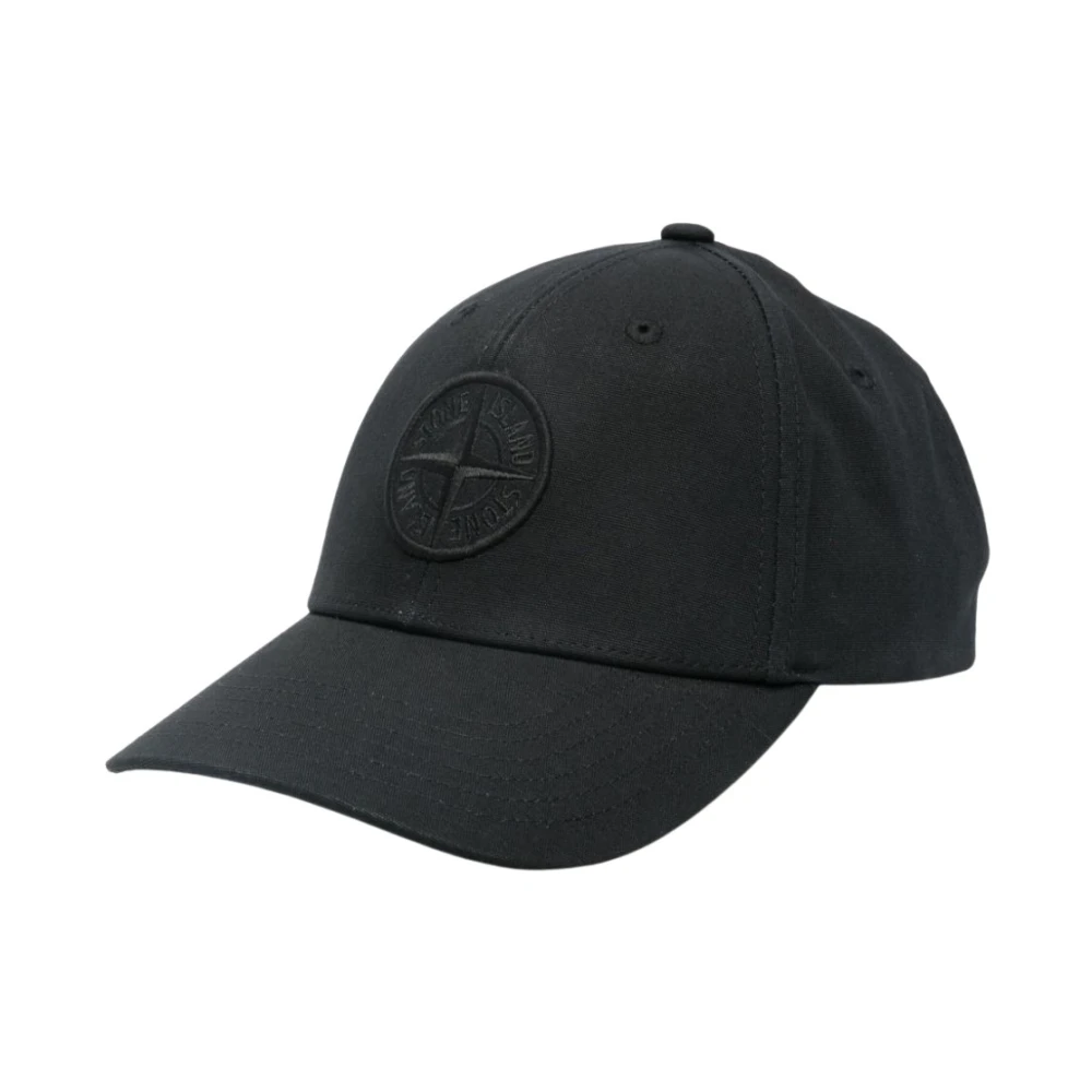 Stone Island Zwarte Katoenen Geborduurde Kompas Logo Hoed Black Heren