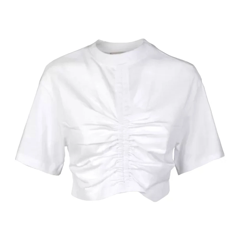 Semicouture Gerimpeld Wit T-shirt met Koord White Dames