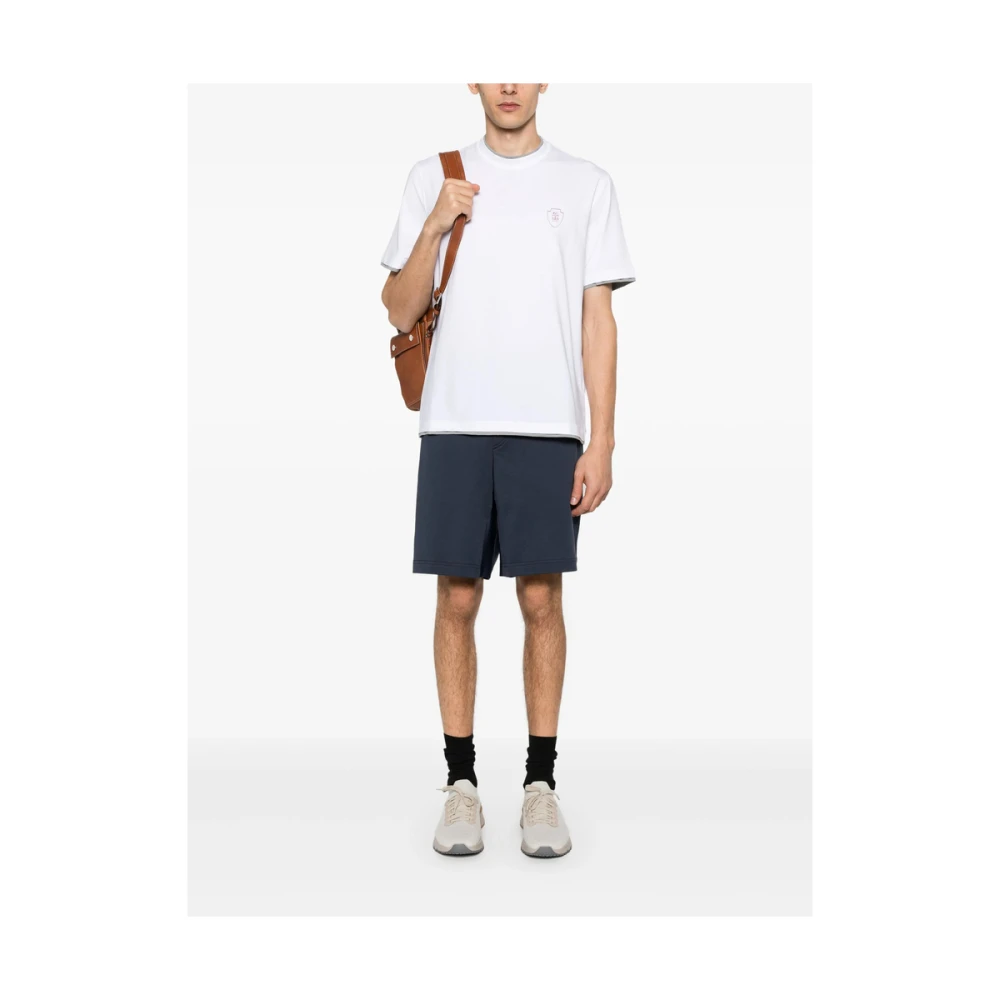 BRUNELLO CUCINELLI Blauwe Oxford Elastische Taille Shorts Blue Heren