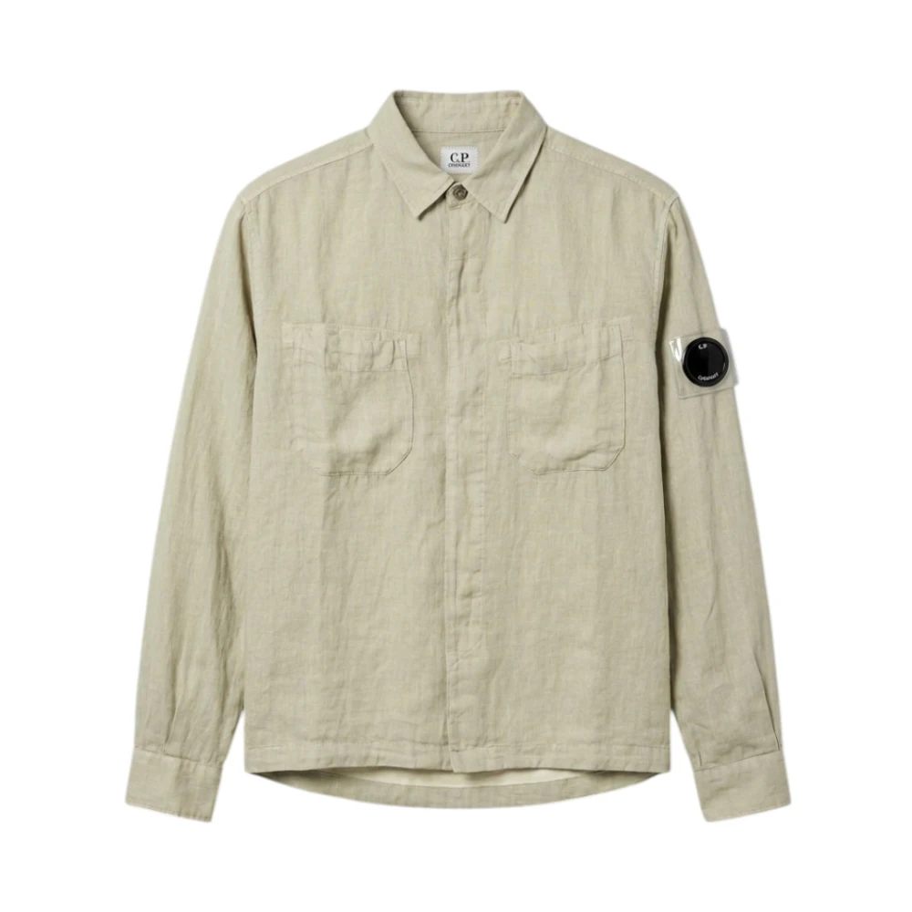 C.p. Company Men's Beige Linen Long Sleeve Button Lens Shirt - Casual Shirts - Xl - Shirts
