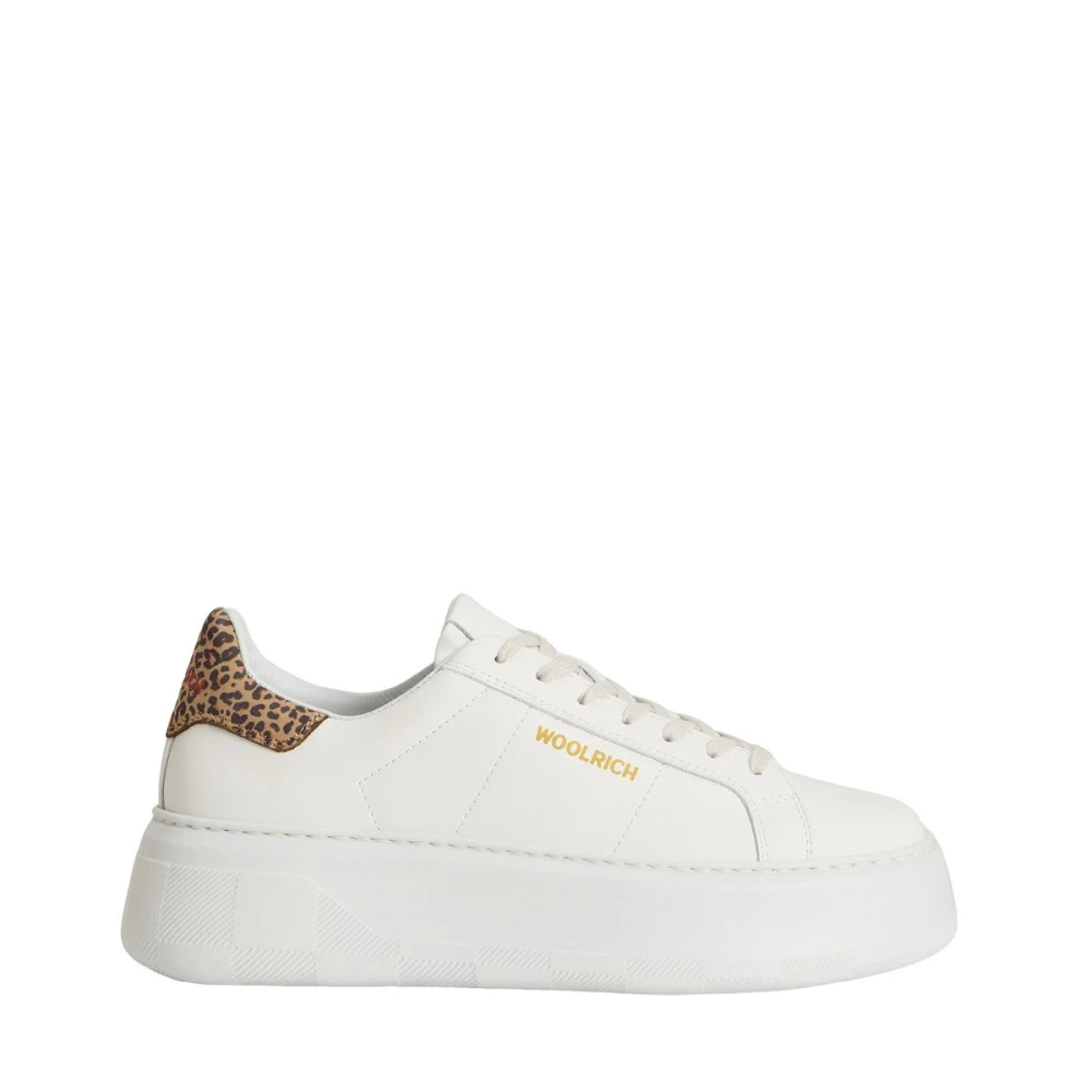 Woolrich Leoparddetail Witte Leren Sneakers
