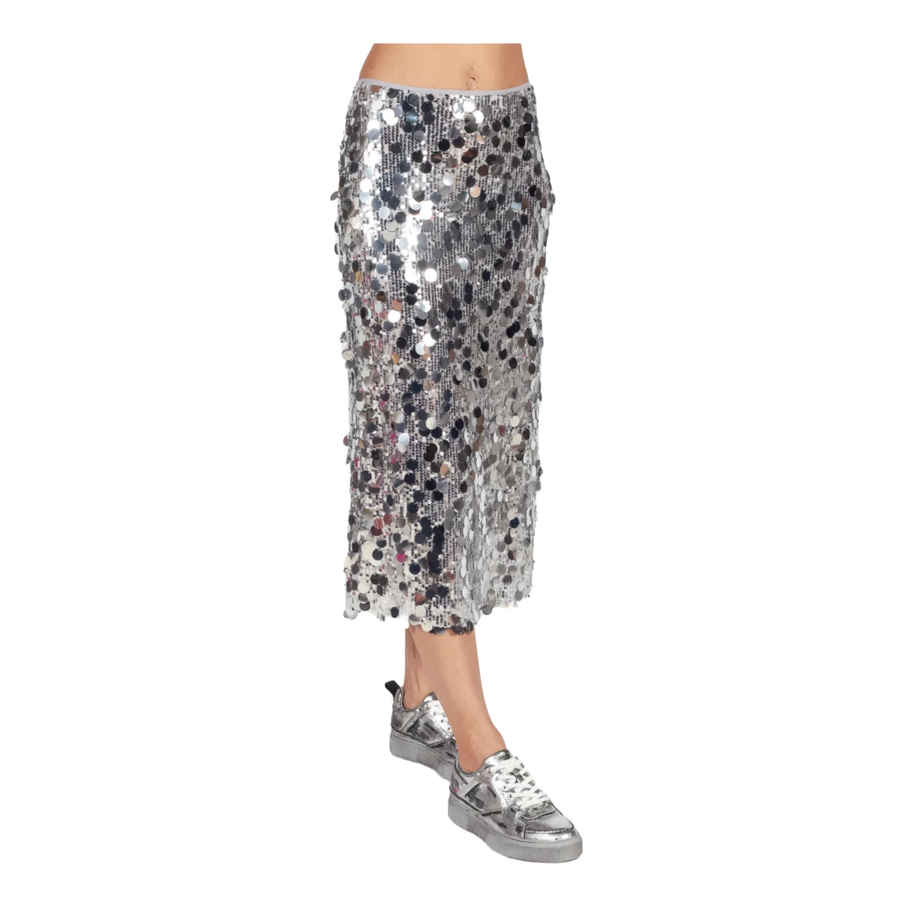 Semicouture Paillet Midi Rok in Zilver Gray Dames