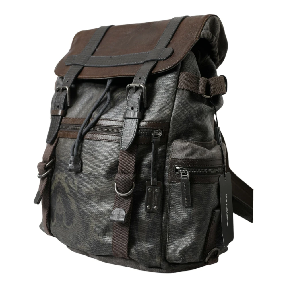 Dolce & Gabbana Canvas en Leren Rugzak Green Unisex