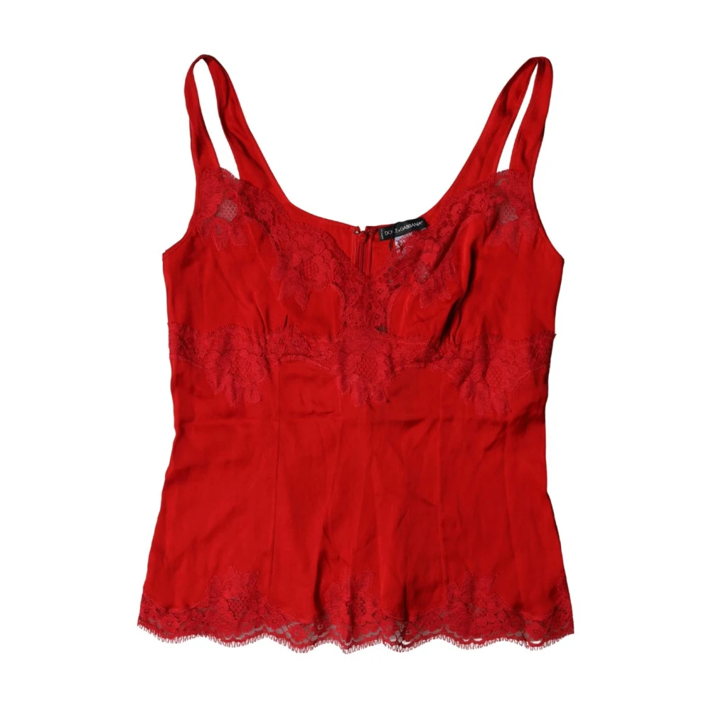 Dolce & Gabbana Women's Red Silk Floral Lace Lingerie Top